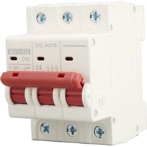 Disjoncteur miniature triphasé sur rail, protection contre les courts-circuits, 750 V CC, 63 A, 6000 A