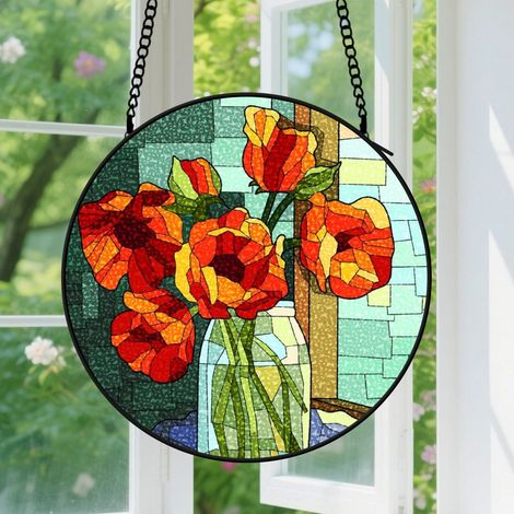 9cm Suspension en vitrail pour fenêtre – Attrape-soleil floral décoratif – Cadeau idéal pour les passionnés de plantes, les couples, les meilleurs amis, la famille et les collègues – Souvenir commémor (1/5)