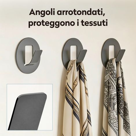 doporro Ganci Adesivi 4 Pezzi, Appendiabiti da Parete Grigio, in Lega di Alluminio Rotondo, Senza Foratura, per Porta Ingresso Cucina Bagno, Stalo-16