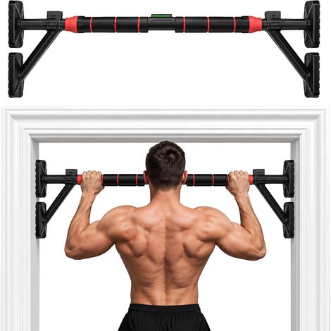 Relaxdays Pull-Up Bar for Door Frame, extendable 87–100 cm, 150 kg, clamp-on, no drilling, steel, black (1/5)