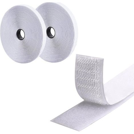 Ruban auto-agrippant double face – 4,8 m x 20 mm – Blanc – Forte adhérence – Organisation et fixation maison (1/5)