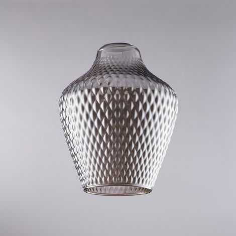 diffusore in vetro soffiato grigio specchiato con decoro in rilievo H.27 - Ø21