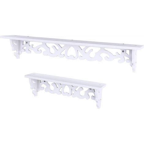 White Carved Wall-Mounted Floating Shelf, Wood and WPC Plastic Composite Display Stand for Living Room, Bedroom, Study (1/5)