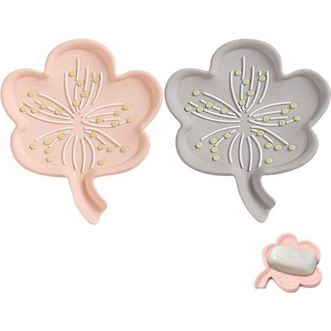 Jabonera antideslizante de silicona, 2 jaboneras con forma de flor, soporte autodrenante para baño y cocina. (1/5)