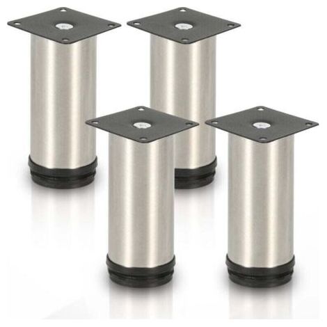 Pack de de 4 pieds de meuble, XU, Pied de table, Meuble, Inox, Hauteur : 100 mm Diamètre : 40 mm Réglage en hauteur : + 15 mm -