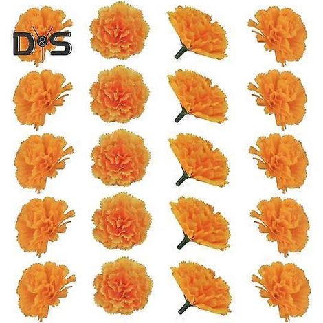 Lot de 20 œillets d'Inde artificiels en soie avec tiges, réalistes, pour la décoration intérieure de Diwali (Dia de los Muertos).orange (1/5)