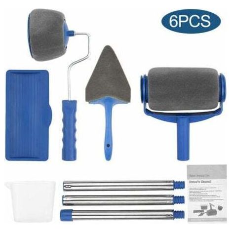 QORVA-6 Pcs Pinceau Set Seamless Nouveau Type De Tambour Multifonction Rouleau A Peinture Menage Pinceau D'Angle Peinture Peinture Outil Pinceau Bleu Gris-Fei Yu