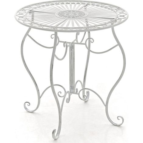 Table de jardin ronde style rustique en fer forgé blanc vieilli 100003044 (1/5)