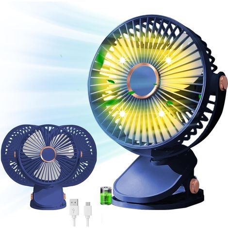 Ventilateur USB de bureau, Ventilateur à pince, 5 vitesses Rotation à 360°, Portable Mini Ventilateur de Bureau USB avec Batterie Rechargeable, Maison, Chambre, Camping en Plein Air, Bleu (1/5)