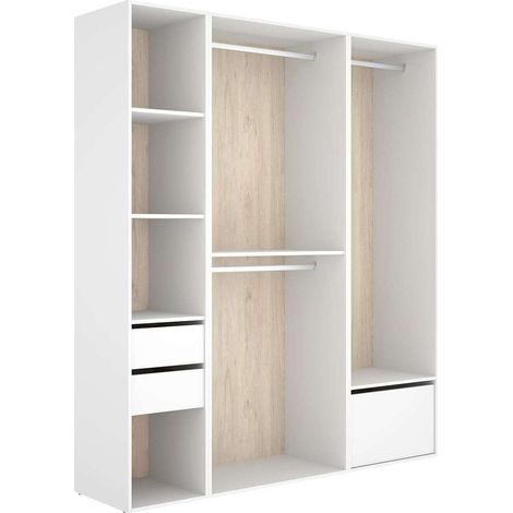 Vestidor Sofia 2 cajones, zapatero y trasera reversible en blanco/natural, 204.5cm(alto) 199.5cm(ancho) 45cm(fondo).