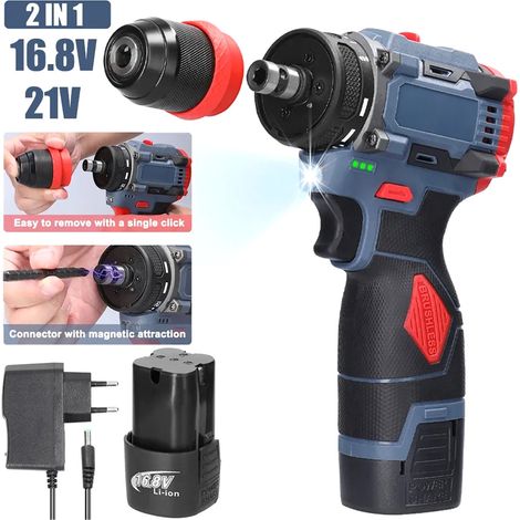 Tournevis électriques sans fil : ensemble de perceuses à batterie 16,8 V avec 2 batteries, couple 23 + 1, 45Nm, perceuse combinée à lumière LED pour projet de bricolage (1/5)