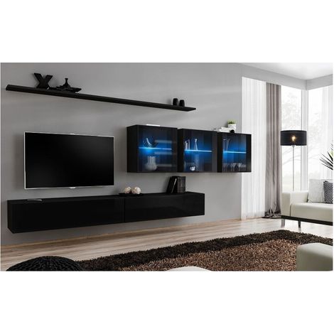 Ensemble meuble TV mural  - Switch XVII - 340 cm x 150 cm  x 40 cm - Noir - Livraison gratuite