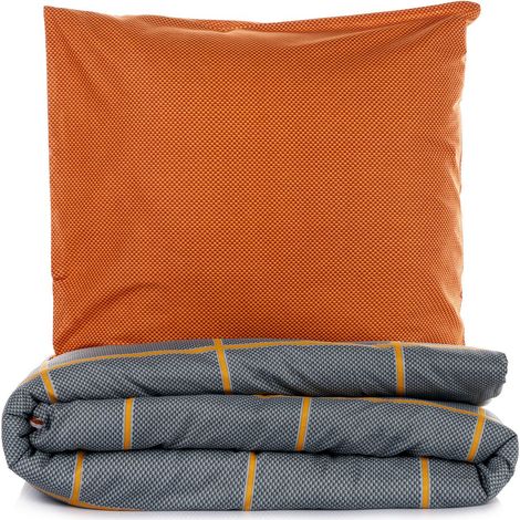 Parure de lit - 1 housse de couette 220 x 240 cm + 2 taies d'oreiller 60 x 60 cm - 100 % coton renforcé - Cannelle (1/5)