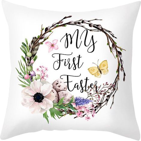 Taie D Oreiller - 45 X 45 Cm - Motif Lapin De Paques - Tissu Plush Court - Fermeture Eclair Cachee - Lot De 2