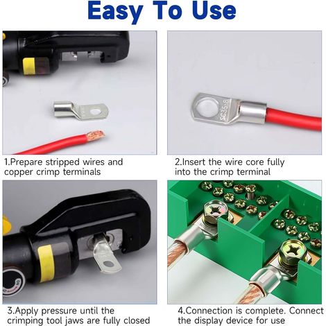 Lot de 10 Cosses de Câble Tubulaires 35mm² M8, Cosse à Sertir a Oeil à Anneau, Diamètre du Trou M8, Extrémités de Câble Batterie Non Isolées, 35mm² Œillet en Cuivre Étamé pour Batterie Voiture Bateau (1/2)