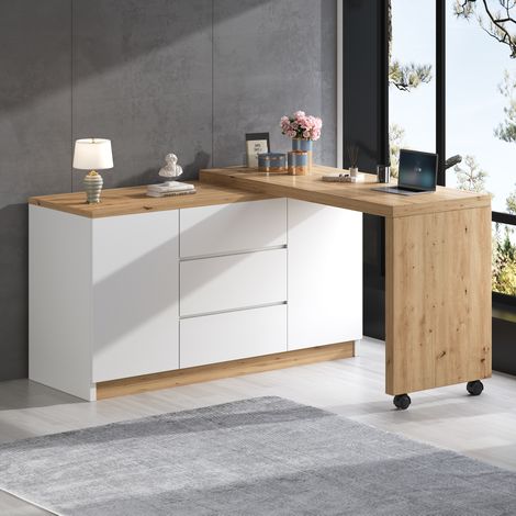 Schreibtisch klappbar mit Rollen und Schubladen 120x50x76,5 cm OKMYHOME (1/5)