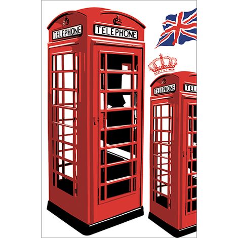 Sticker réfrigérateur et lave vaisselle, cabine londres charme historique déco, 75 cm X 49 cm (1/4)