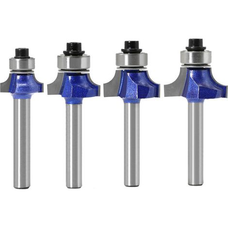 Punte per fresa in metallo duro con cuscinetto – Set di 4 punte rotonde con bordi arrotondati, gambo da 6 mm, per lavorazione del legno e decorazione