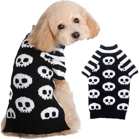 Halloween Citrouille Chien Pull Pet Costume Mode Vacances Fête Chiot Cadeaux pour Chiens et Chats(Crâne noir et blanc S) (1/5)