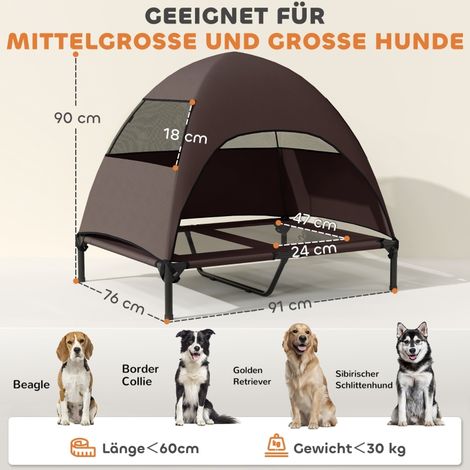 Lit de bronzage pour chien avec toit, couchage surélevé pour grands chiens, 91 x 76 x 90 cm, brun café (1/5)