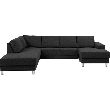 Calverton Canapé d'angle avec ottomane tournée vers la gauche en tissu gris anthracite et pieds chromés. (1/5)
