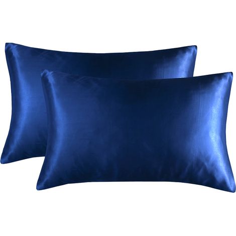 Funda de almohada de seda artificial para comercio exterior, funda de almohada de satén, funda de almohada de color liso al por mayor, ropa de cama Nantong, funda de almohada azul marino al por mayor, (1/5)