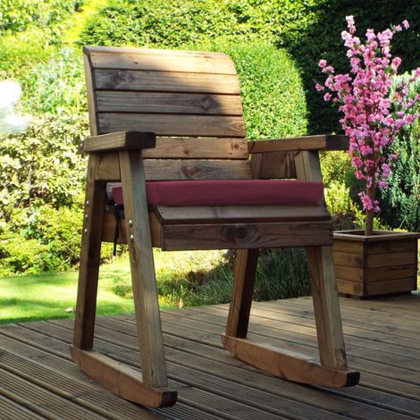 Charles Taylor Wooden Garden Rocker Seat Rocking Chair & Red Cushion (1/4)