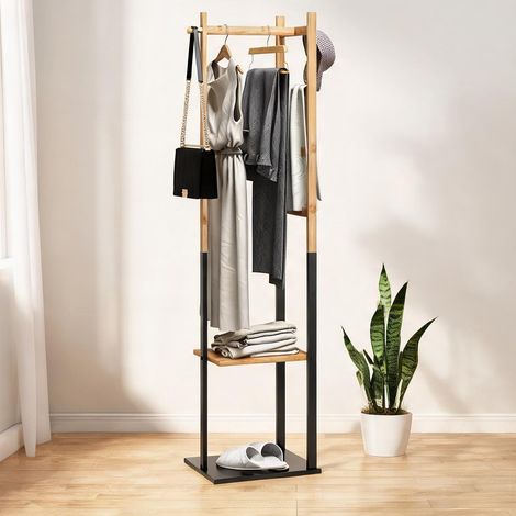Armoire bois naturel noir en bambou 46 x 28,5 x 153,5 cm (1/5)