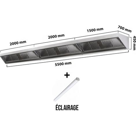 Hotte murale sans moteur 5500x700x450 mm avec éclairage, filtre et robinet de vidange PREMIUM - GOLDINOX (1/4)