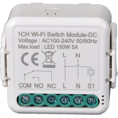 Interrupteur Wi-Fi intelligent Jog/Relais sans fil, 1 canal DC 12/24 V AC 100-240 V, application Tuya/télécommande Smartlife, contact sec, module compatible avec et (1) (1/5)