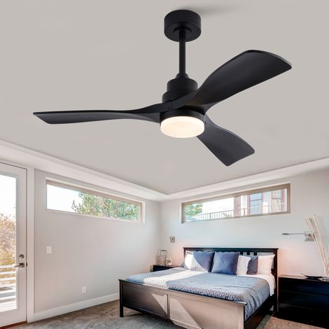 Ventilatore da soffitto da 42 pollici con luce LED, telecomando a 6 velocità, motore DC reversibile, ABS nero. (1/5)