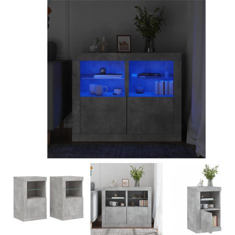 The Living Store Beistellschränke mit LED-Leuchten 2 Stk Betongrau Holzwerkstoff - Aufbewahrungsschränke & Schließfächer