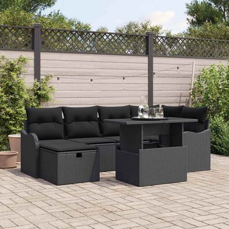 vidaXL Garten-Sofa-Set mit Kissen 7 pcs Schwarz Poly Rattan (1/5)