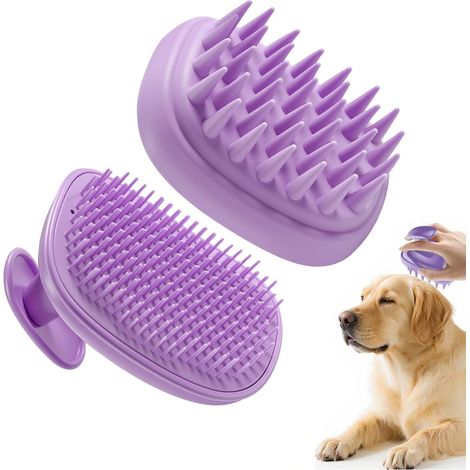 Cepillo de baño para perros y gatos, cepillo de ducha para gatos, cepillos de aseo para perros, desmontable 2 en 1 para mascotas de pelo largo y corto (morado) (1/5)