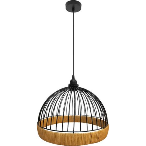 Colgante Gaston 1xe27 Negro/natural Regx30x30cm C/metal Y Rattan