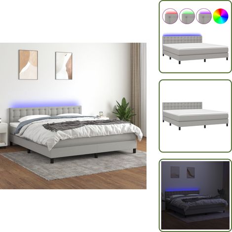 Sommier à lattes de lit et matelas et LED Gris clair 180x200 cm - Sommier Tapissier - Lit Plateforme - Lit Avec Led - Matelas À Ressorts Ensachés - Têtière Ajustable (1/5)