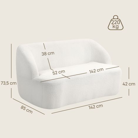 Zweisitzer-Sofa mit Sherpa-Fleecebezug, 142 cm, geschwungenes Design, dicke Polsterung, keine Montage erforderlich, Creme