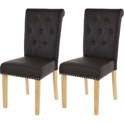 Lot de 2 chaises de salle à manger Chesterfield II av rivets - similicuir brun foncé, pieds clairs