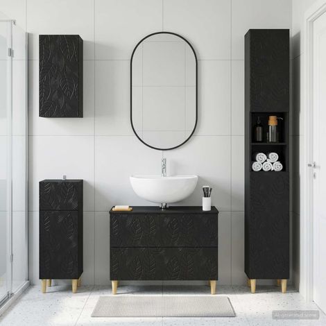 vidaXL 4 Piece Bathroom Cabinet Set DELFT Black Engineered Wood (1/5)