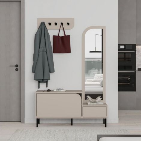 Mobile ingresso Mila con scarpiera ganci appendi abito e specchio colore cashmere