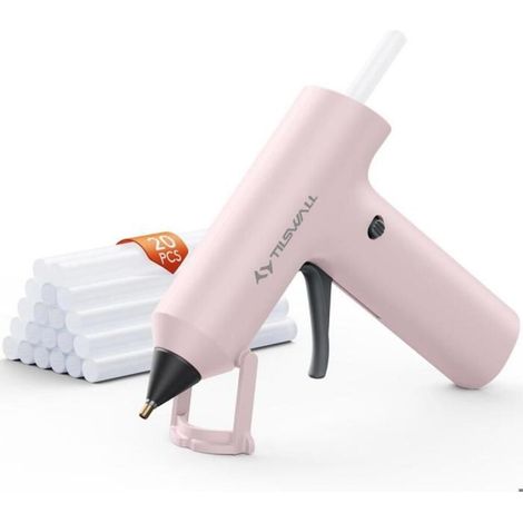 Tilswall Mini Pink Cordless Glue Gun, Fast Heating, 90s with 20 Sticks, Rechargeable for DIY, Crafts, Home Decoration and Repair (1/5)