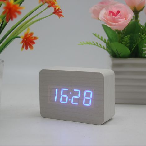 MINKUROW Orologio Da Scrivania Ora/Data/Temperatura Sveglia Marrone Ecopelle Rosso Led Bianco Legno Blu Lettera (1/5)