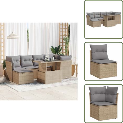 7-tlg. Garten-Sofagarnitur mit Kissen Beige Poly Rattan - Gartensofa Set - Garten Sofa Set - Outdoor Sofa Set - Garten Sofagarnitur (1/5)