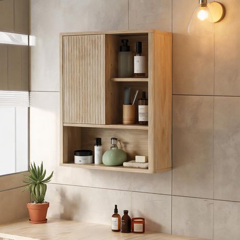 Meuble de salle de bain bois naturel en MDF 60 x 20 x 62 cm (1/5)