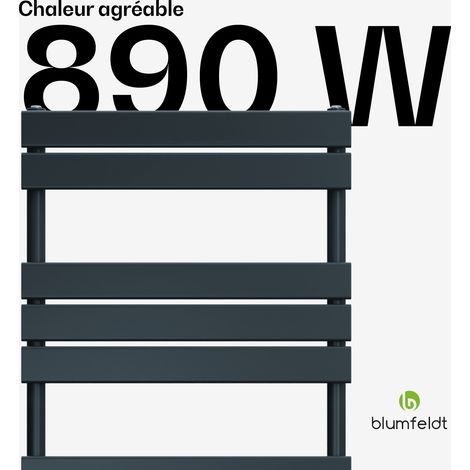 Blumfeldt Sèche Serviette Électrique - 890W Radiateur Mural en Acier, Design Moderne, Chauffe-Serviettes pour Salle de Bain & Bureau, 60x180 cm, Raccordement Central, Anthracite (1/5)