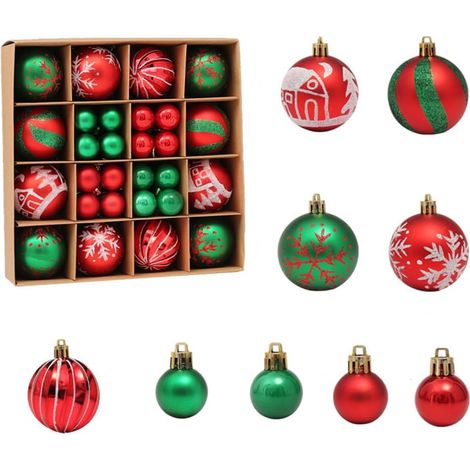 Set mit 44 dekorativen Weihnachtskugeln aus Kunststoff, 3 cm und 6 cm, zum Aufhängen, für Weihnachtsbaum, Girlande, Partydekoration (rot und grün) (1/5)