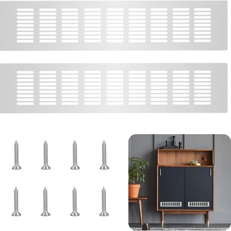 2 Pièces Grille D’aération en Aluminium,Grille de Ventilation Argent 80x400mm Grille Aeration Rectangulaire avec Vis Grille Meuble Aluminium pour Toutes Sortes D'armoires Grille Ventilation (1/5)