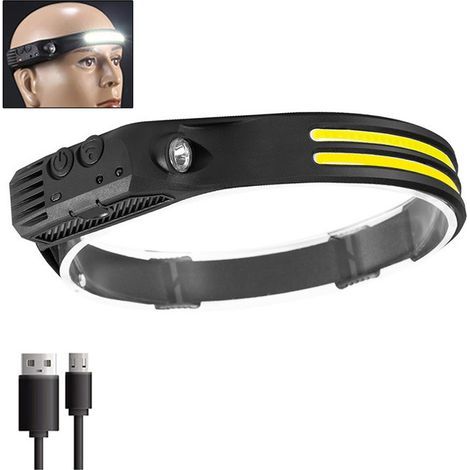 COB LED sensor headlamp, USB rechargeable flashlight, 5 lighting modes (COB white + white) (1/5)