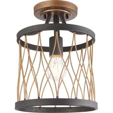 Endon Heston - Plafoniera a 1 Luce Nero Opaco, Effetto Bronzo Rustico, attacco E27
