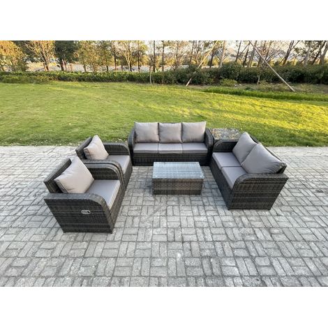 Fimous 7-Sitzer Hoher Rücken Rattan Gartenmöbel Sets mit Rechteckiger Couchtisch 3-Sitzer Sofa Love Sofa Beistelltisch (1/5)